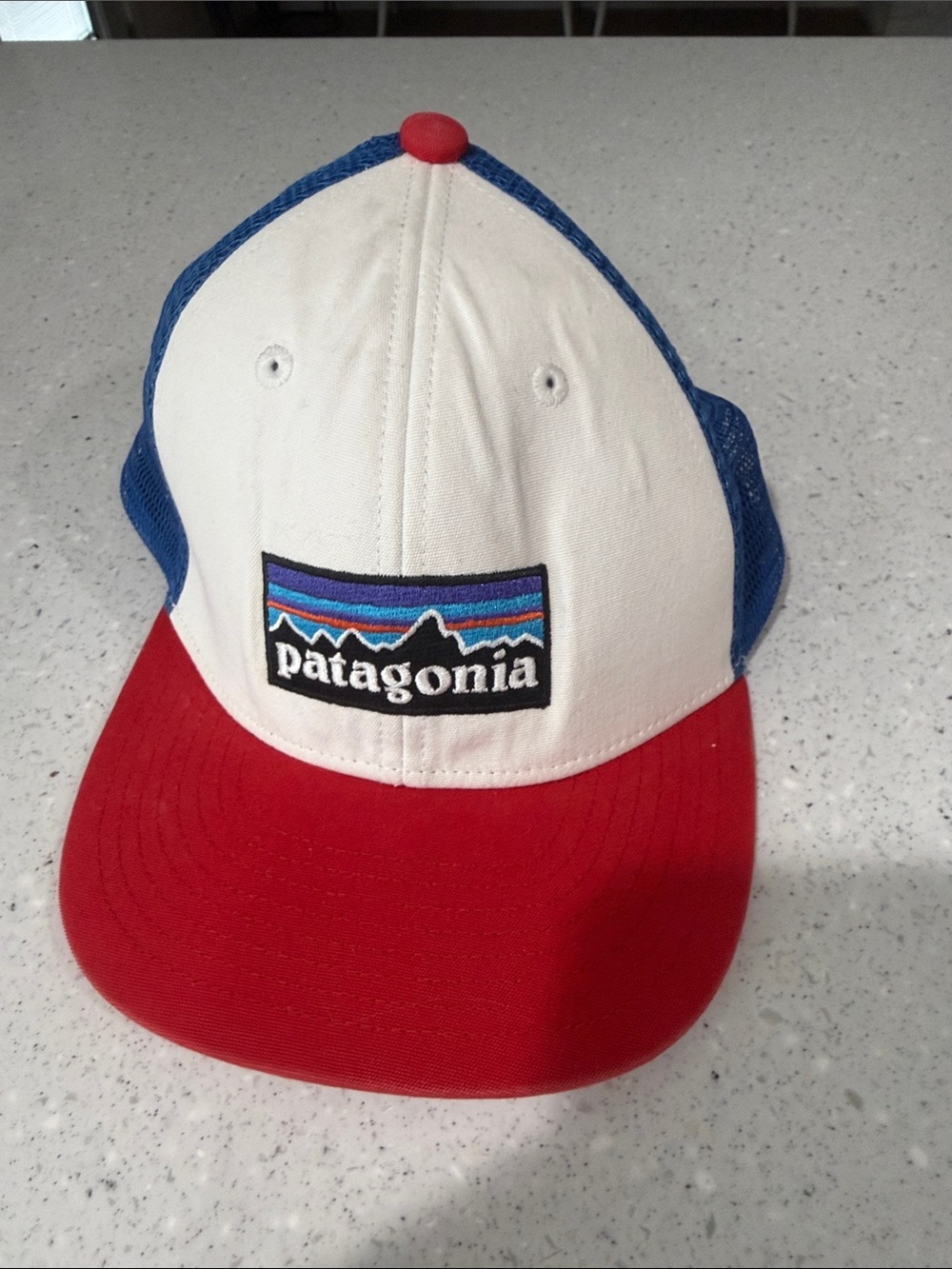 Patagonia White, Red & Blue Mesh Trucker Hat
